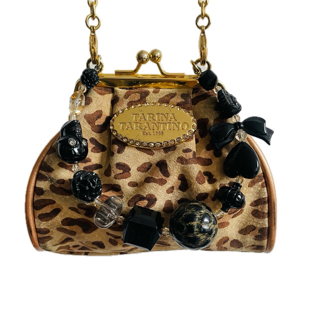 Tarina Tarantino, extra small, suede leopard print clutch